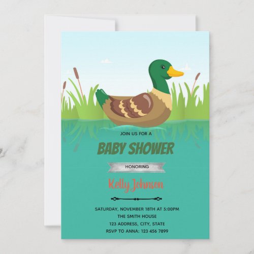 Mallard duck birthday shower theme invitation