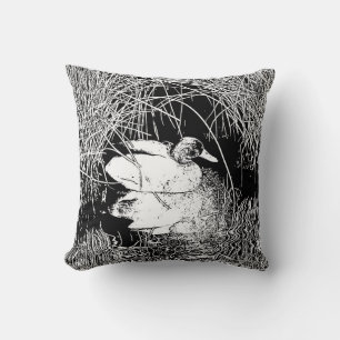 Mallard Duck Black and White Photo Lake Animal Throw Pillow