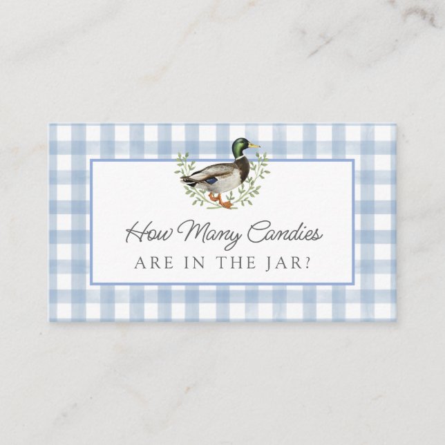 Mallard Duck Blue Gingham Guessing Game Card (Front)