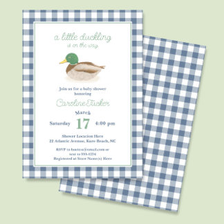 Mallard Duck Blue Plaid Hunting Baby Shower Invitation