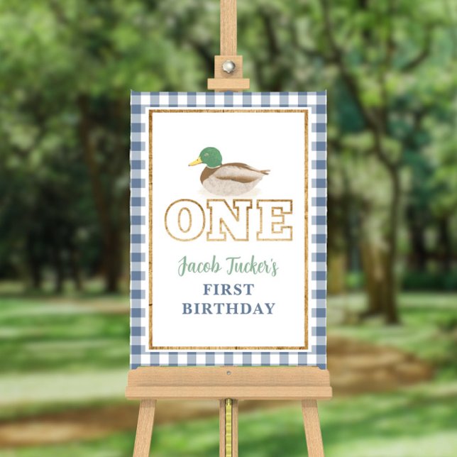 Mallard Duck Blue Plaid Hunting Boy 1st Birthday Foam Board (Creator Uploaded)