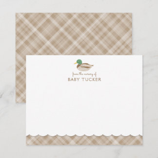 Mallard Duck Brown Preppy Plaid Baby Boy Note Card
