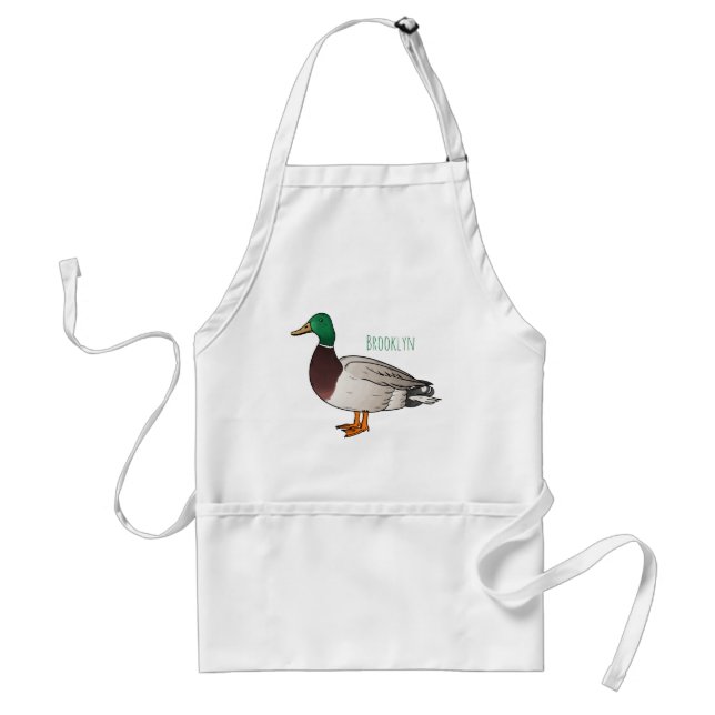 Mallard duck cartoon illustration   adult apron (Front)