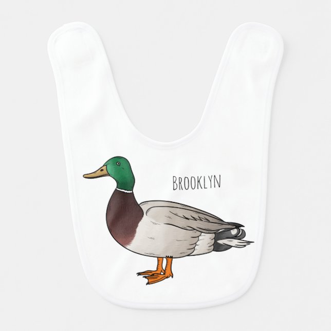 Mallard duck cartoon illustration  baby bib (Front)