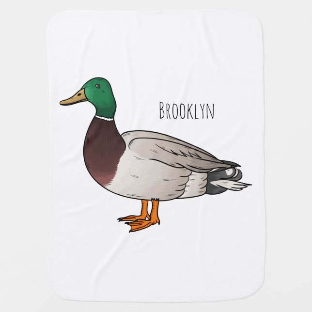 Mallard duck cartoon illustration baby blanket (Front)