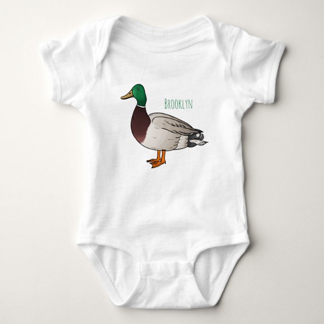 Mallard duck cartoon illustration   baby bodysuit (Front)