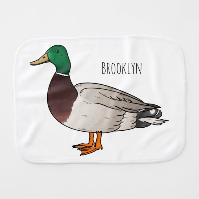 Mallard duck cartoon illustration  baby burp cloth (Front Horizontal)