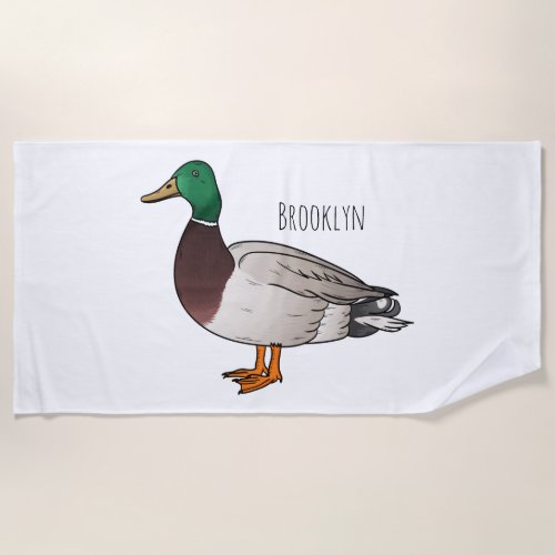 Mallard duck cartoon illustration beach towel