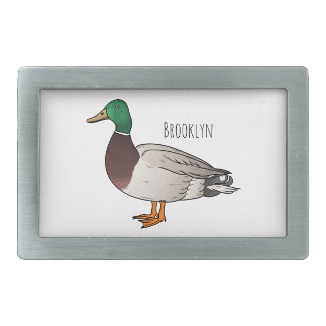 Mallard duck cartoon illustration belt buckle (Front)