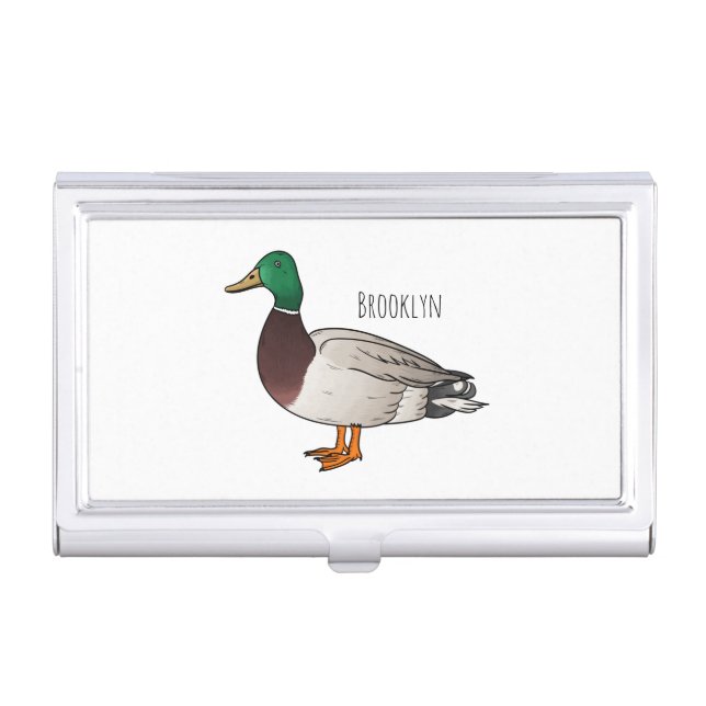 Mallard duck cartoon illustration business card case (Front)