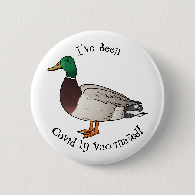 Mallard duck cartoon illustration button (Front)