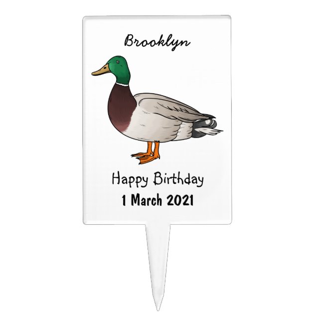 Mallard duck cartoon illustration cake topper (Front)