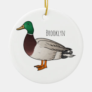 Mallard duck cartoon illustration ceramic ornament
