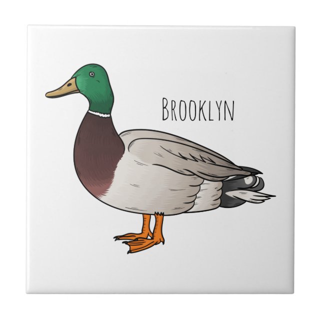 Mallard duck cartoon illustration ceramic tile (Front)