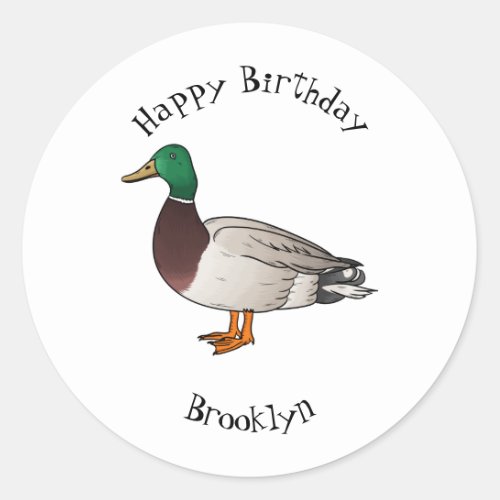 Mallard duck cartoon illustration classic round sticker