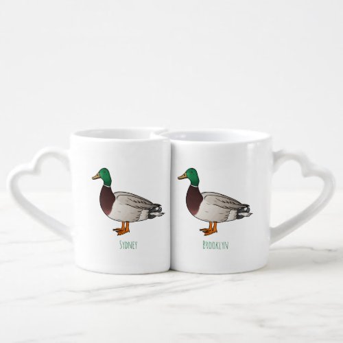 Mallard duck cartoon illustration  coffee mug set