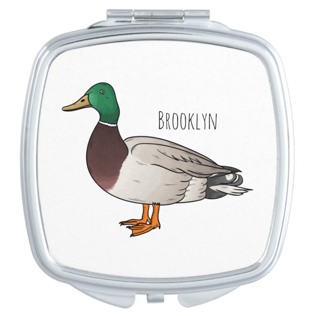 Mallard duck cartoon illustration  compact mirror (Front)