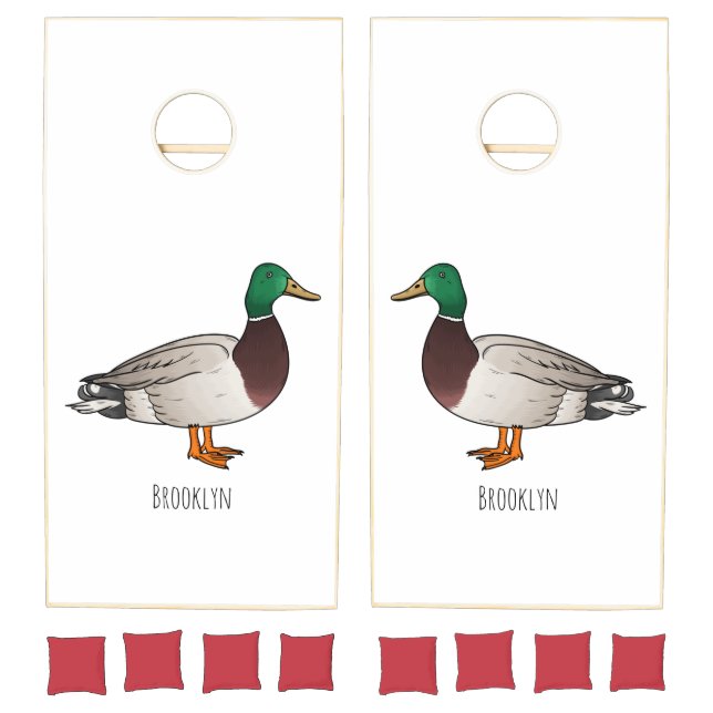 Mallard duck cartoon illustration  cornhole set (Set)