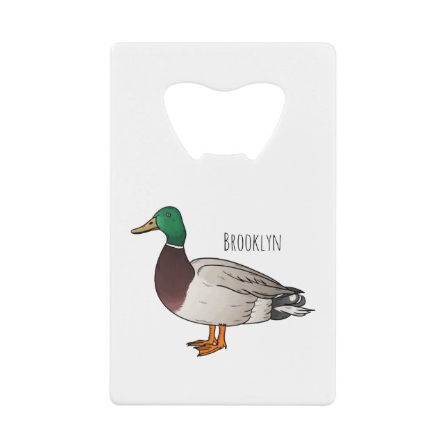 Mallard duck cartoon illustration credit card bottle opener (Front)
