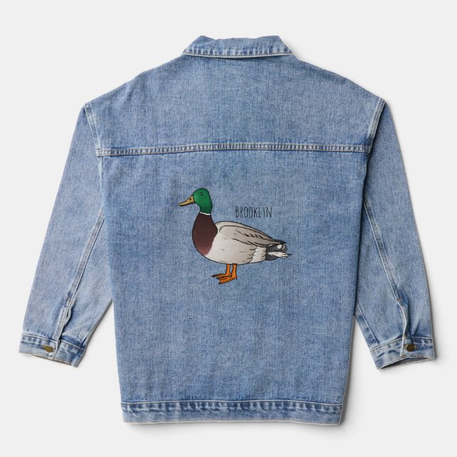 Mallard duck cartoon illustration denim jacket (Back)