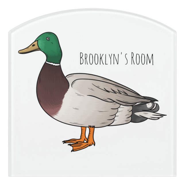 Mallard duck cartoon illustration door sign (Contour Front)