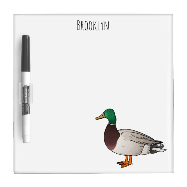 Mallard duck cartoon illustration  dry erase board (Front)