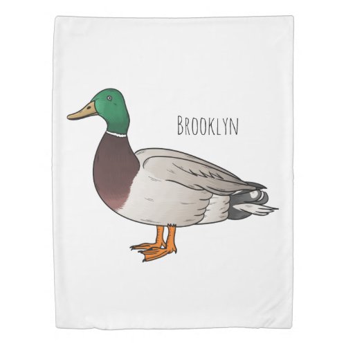 Mallard duck cartoon illustration  duvet cover