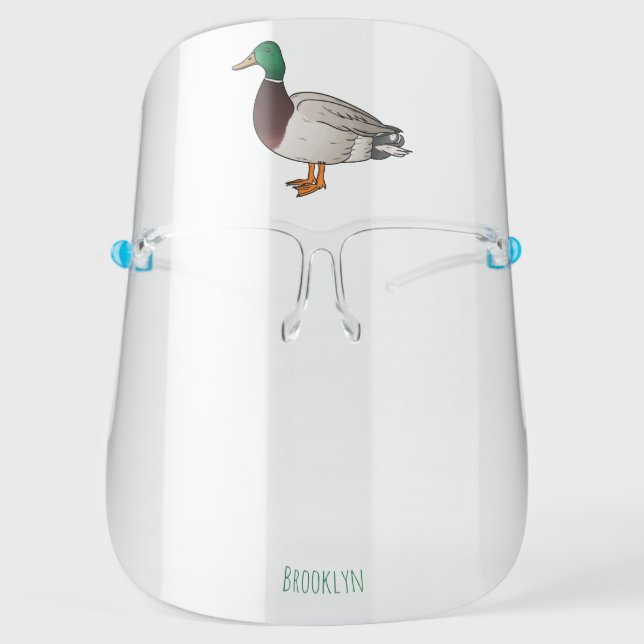 Mallard duck cartoon illustration  face shield (Front)