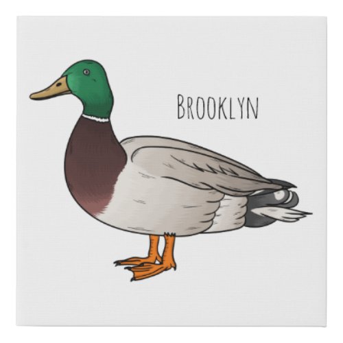 Mallard duck cartoon illustration faux canvas print