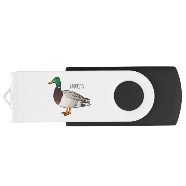 Mallard duck cartoon illustration  flash drive (Back)