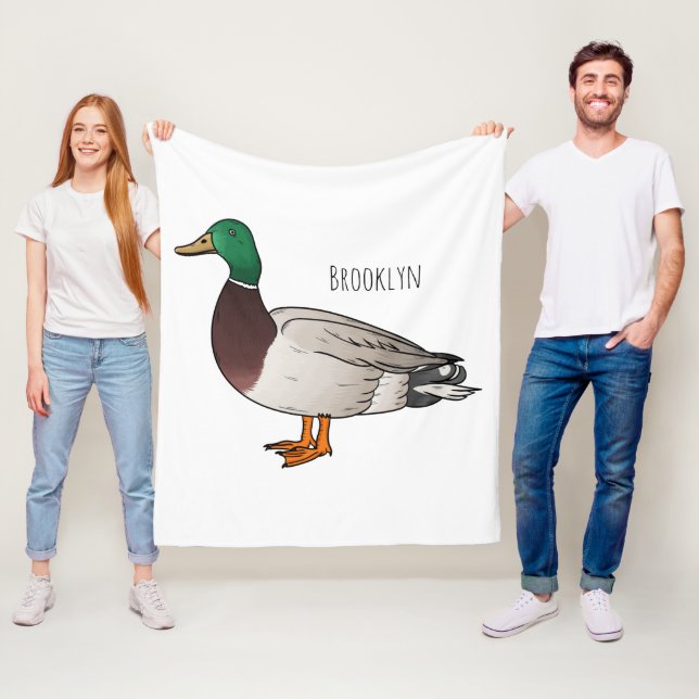 Mallard duck cartoon illustration  fleece blanket (In Situ)