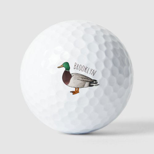 Mallard duck cartoon illustration  golf balls