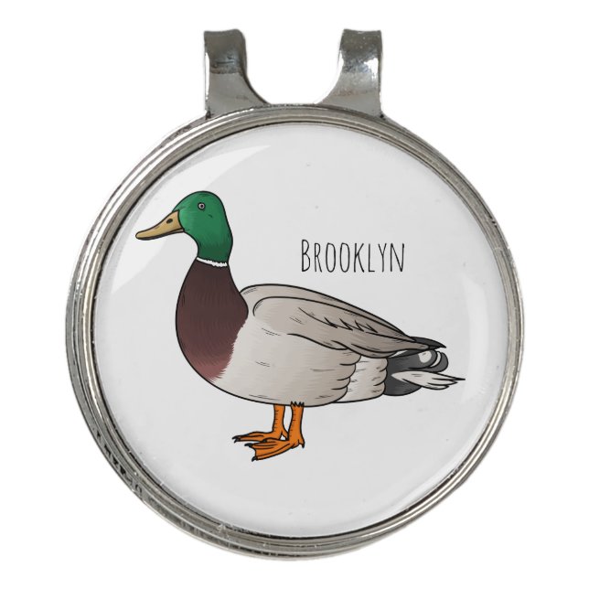 Mallard duck cartoon illustration  golf hat clip (Front)