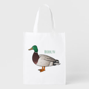 Mallard duck cartoon illustration  grocery bag