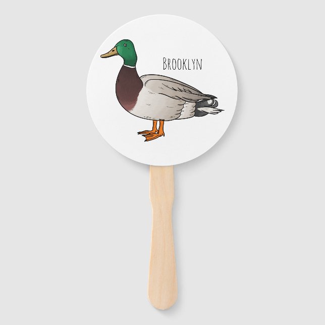 Mallard duck cartoon illustration hand fan (Front)