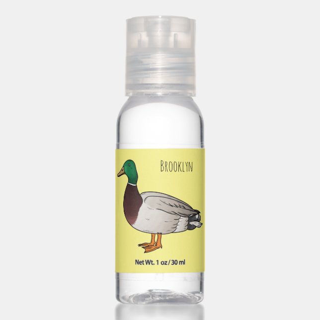 Mallard duck cartoon illustration  hand sanitizer (Front)
