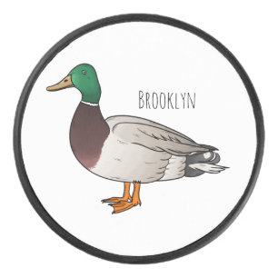 Mallard duck cartoon illustration hockey puck
