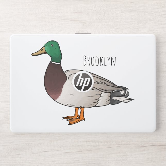 Mallard duck cartoon illustration  HP laptop skin (Front)