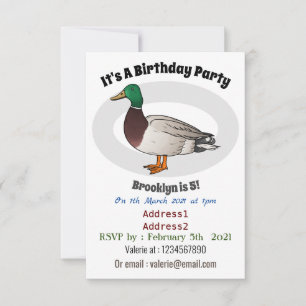 Mallard duck cartoon illustration invitation