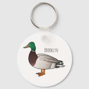 Mallard duck cartoon illustration keychain