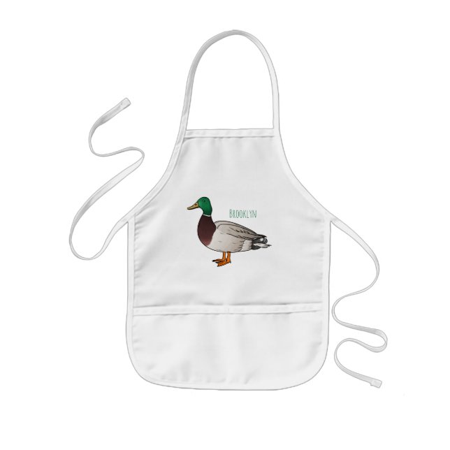 Mallard duck cartoon illustration kids' apron (Front)