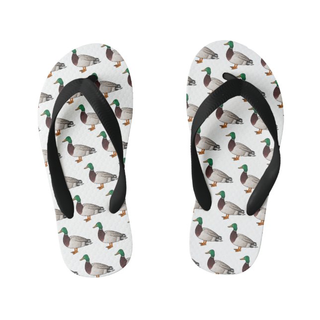 Mallard duck cartoon illustration  kid's flip flops (Footbed)