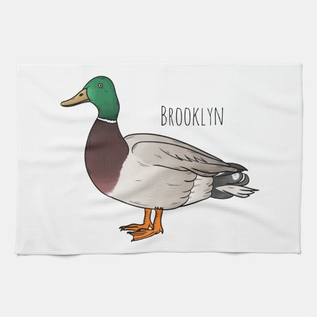 Mallard duck cartoon illustration kitchen towel (Horizontal)