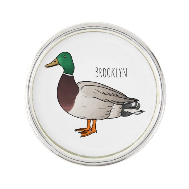 Mallard duck cartoon illustration  lapel pin (Front)