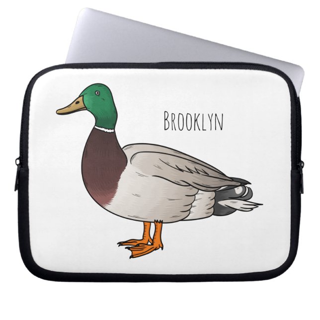 Mallard duck cartoon illustration  laptop sleeve (Front)