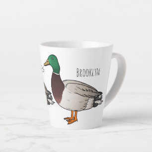 Mallard duck cartoon illustration latte mug
