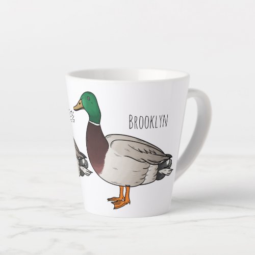 Mallard duck cartoon illustration   latte mug