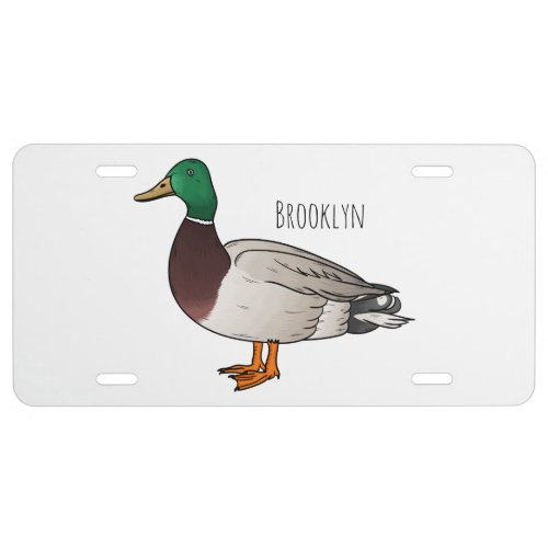 Mallard duck cartoon illustration  license plate