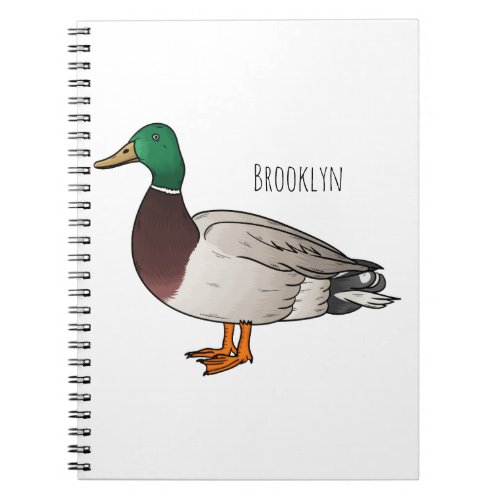 Mallard duck cartoon illustration  notebook