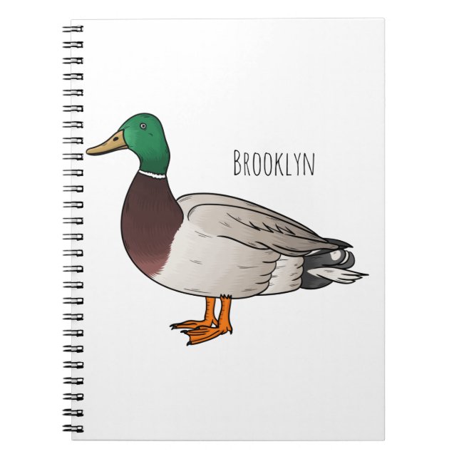 Mallard duck cartoon illustration  notebook (Front)